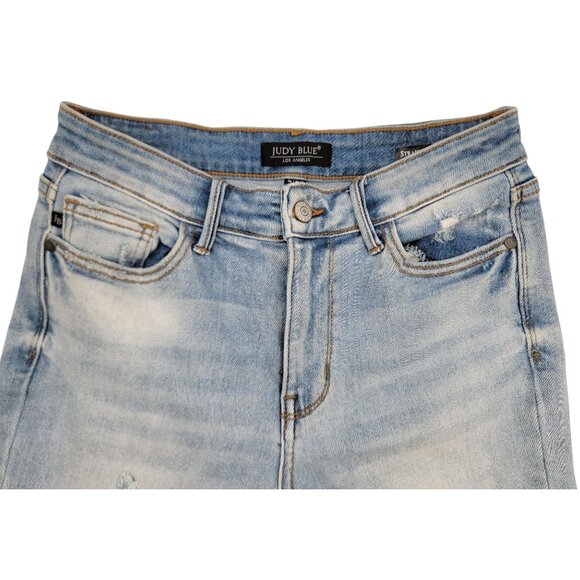 Judy Blue Womens 3/26 Distressed Light Wash Straight Fit Jeans Pre-owned - Picture 3 of 8